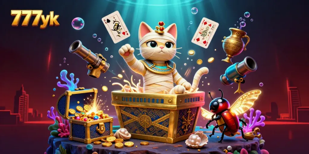 Engage in exciting gaming action with 777yk's colorful Egyptian-themed casino adventure.