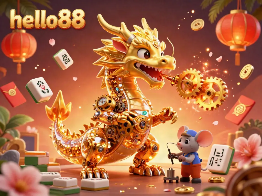 Experience exciting gameplay at hello88 with a golden dragon and mystical elements in a vibrant casino atmosphere.