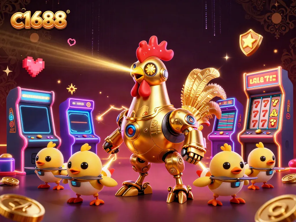 Experience the thrills of c1688 with a dynamic 3D casino scene featuring exciting gaming elements and golden characters.